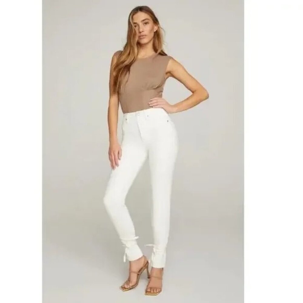 Good American Good Boy Ankle Wrap Jeans Size 8  White Cotton Denim NWT 8381